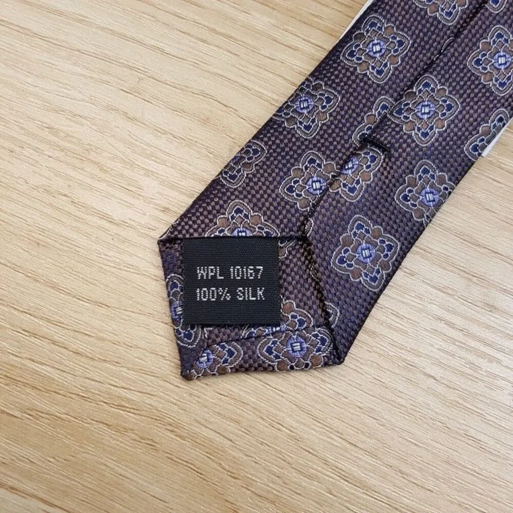 BLOOMINGDALES MENS STORE Neck Tie Brown Medallion 100% Silk Classic